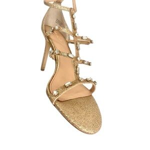 Badgley Mischka Jewel Adela embellished strappy gold evening sandals si…
